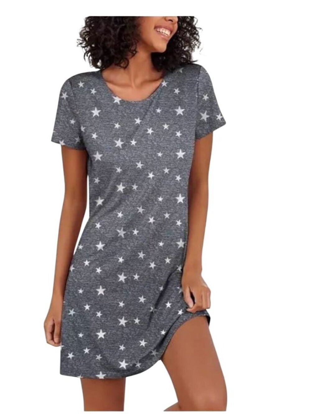 NEW Gray Star Print Soft Sleepshirt Size XL Nightgown Sleepdress Pajamas PJs